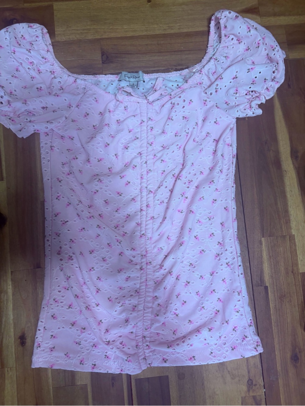Faded Rose Pink Floral Puff-Sleeve Short Sleeve Top